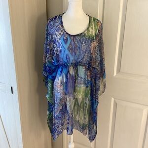 Sunflower Blue Green Patterned Swim Cover Up One Size
